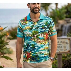 Polo Ralph Lauren Mens Classic Fit Tropical Island Scenic Polo Shirt Large L